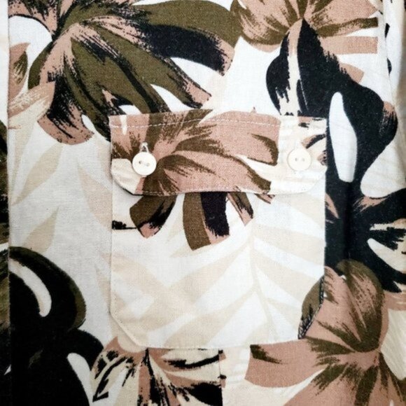 White Stag XL Hawaiian Foliage Print Button Front Short Sleeve Top - Picture 5 of 8